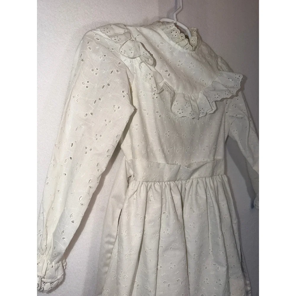 Vintage Girls‎ L'enfant White Eyelet Lace Ruffle Dress Victorian Prairie Small